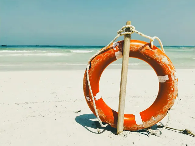 Livboj vid stranden i Alexandria, illustrationsbild till strandval för familjer